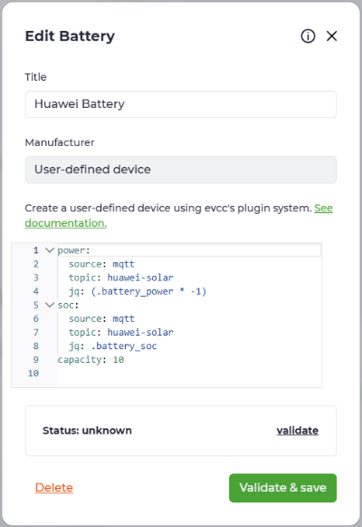 EVCC Battery Config