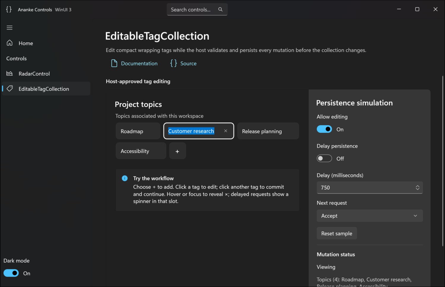 EditableTagCollection in the Ananke control catalog