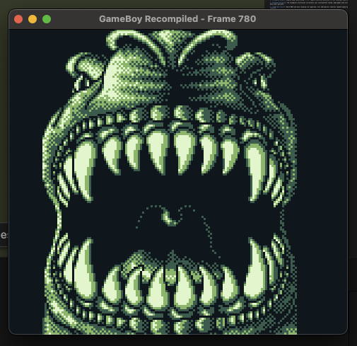 A Game Boy game running in a generated GB Recompiled executable