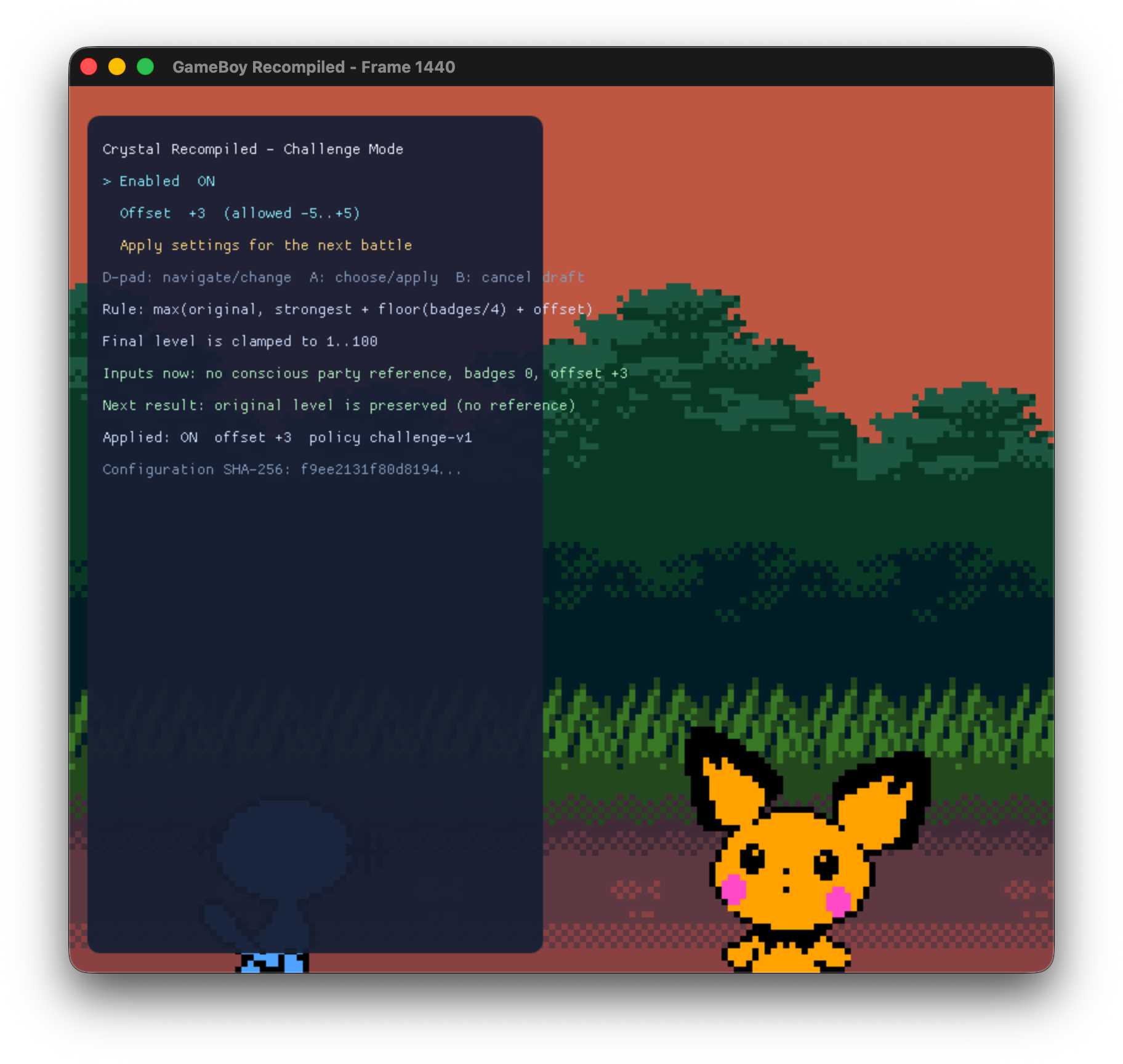 Crystal Recompiled running with its controller-first Challenge Mode panel