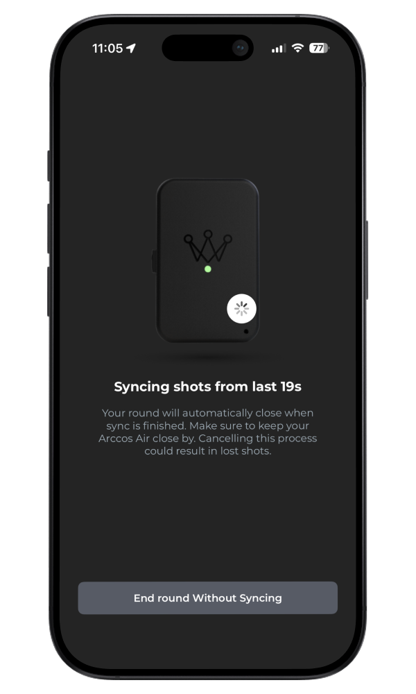 Arccos app screen showing shots syncing from the last hole