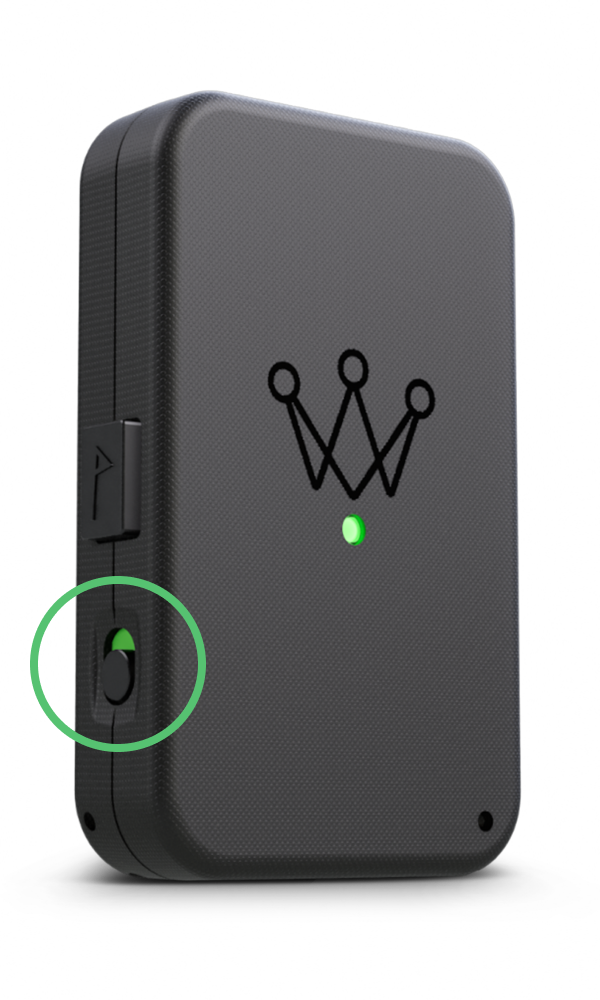 Arccos Air device with the power switch highlighted