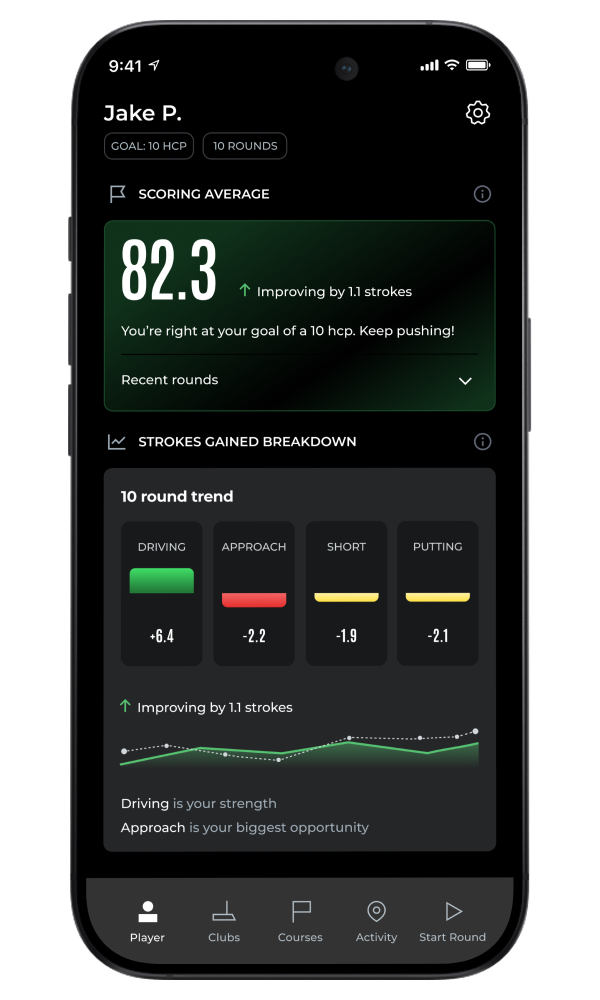 Arccos app player statistics screen