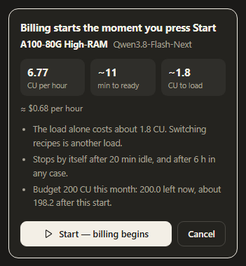 What a start will cost, before anything is billed