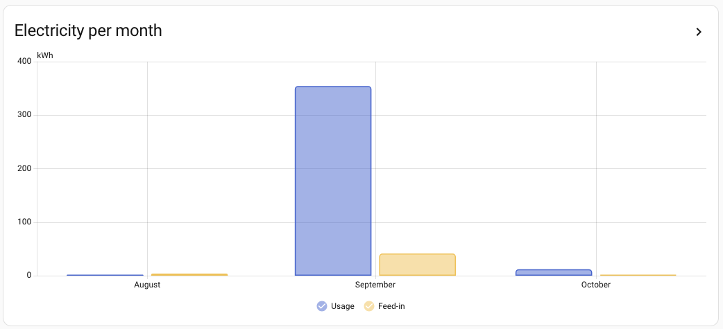 Electricity usage and feed-in per month