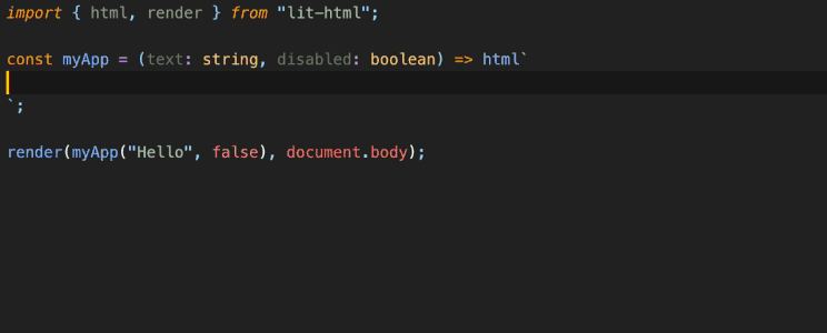 A lit-html template with diagnostics and code completion