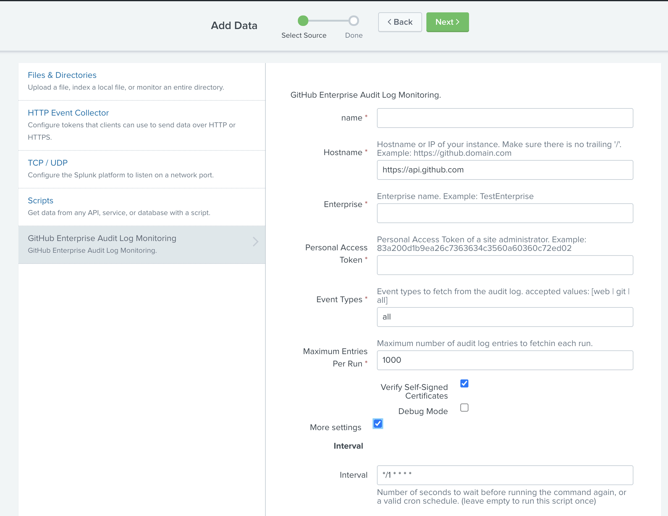 Modular input configuration view