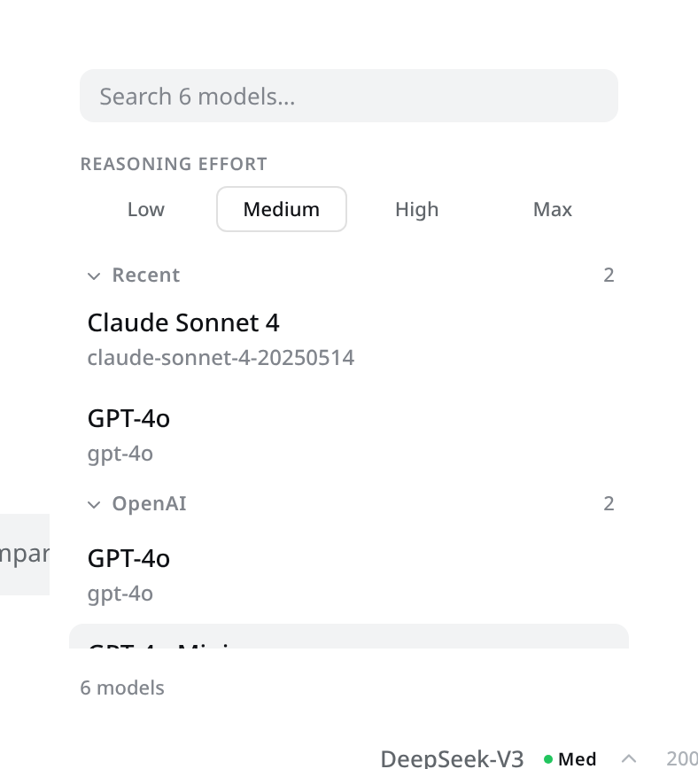 Menu in light theme