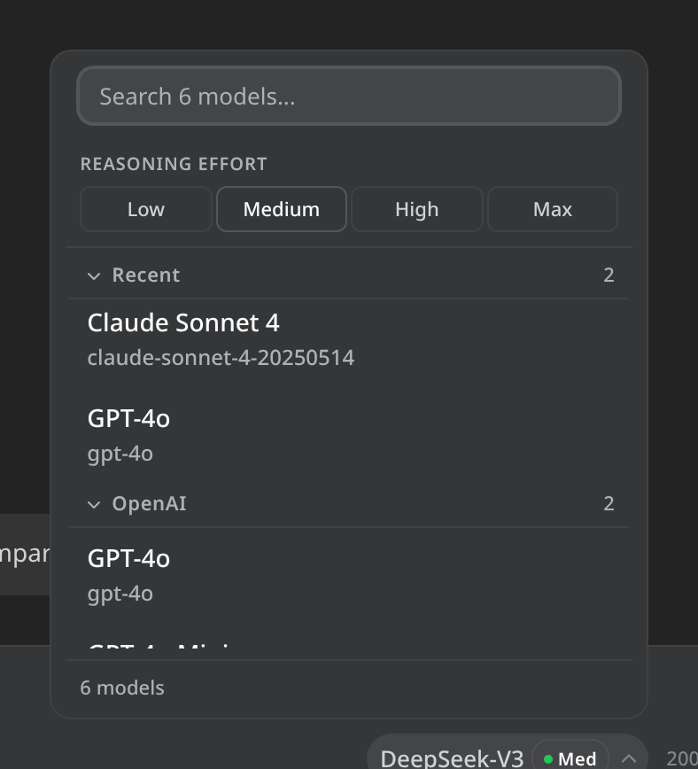 Open menu with Recent section