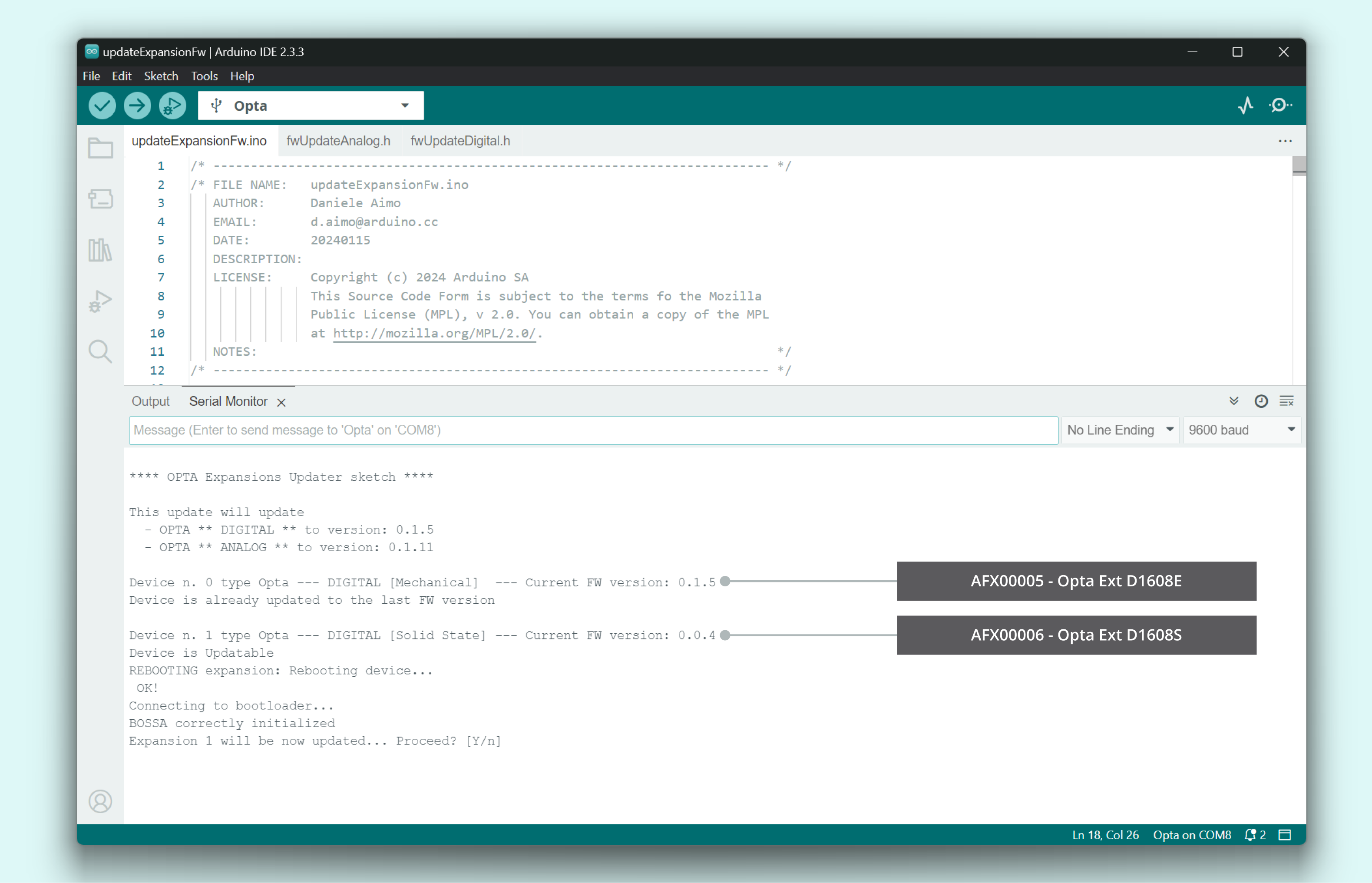 Multiple expansions firmware version listing