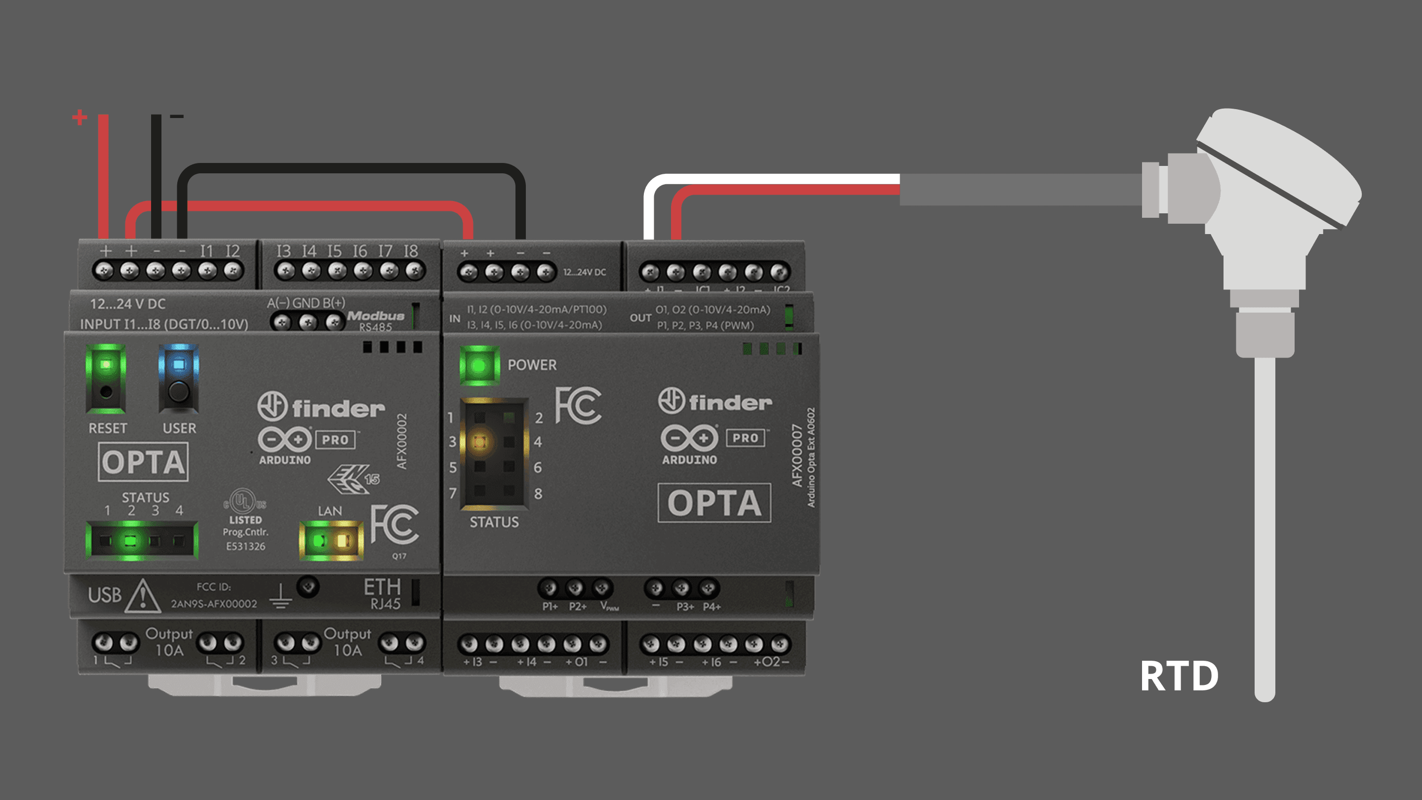 2 Wires RTD connection example