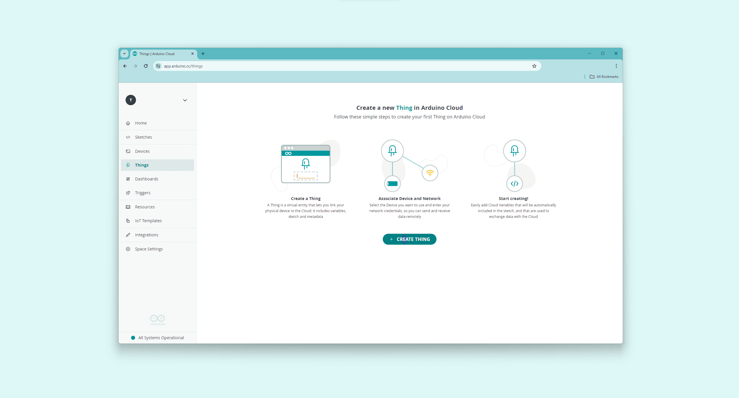 IoT Cloud initial page