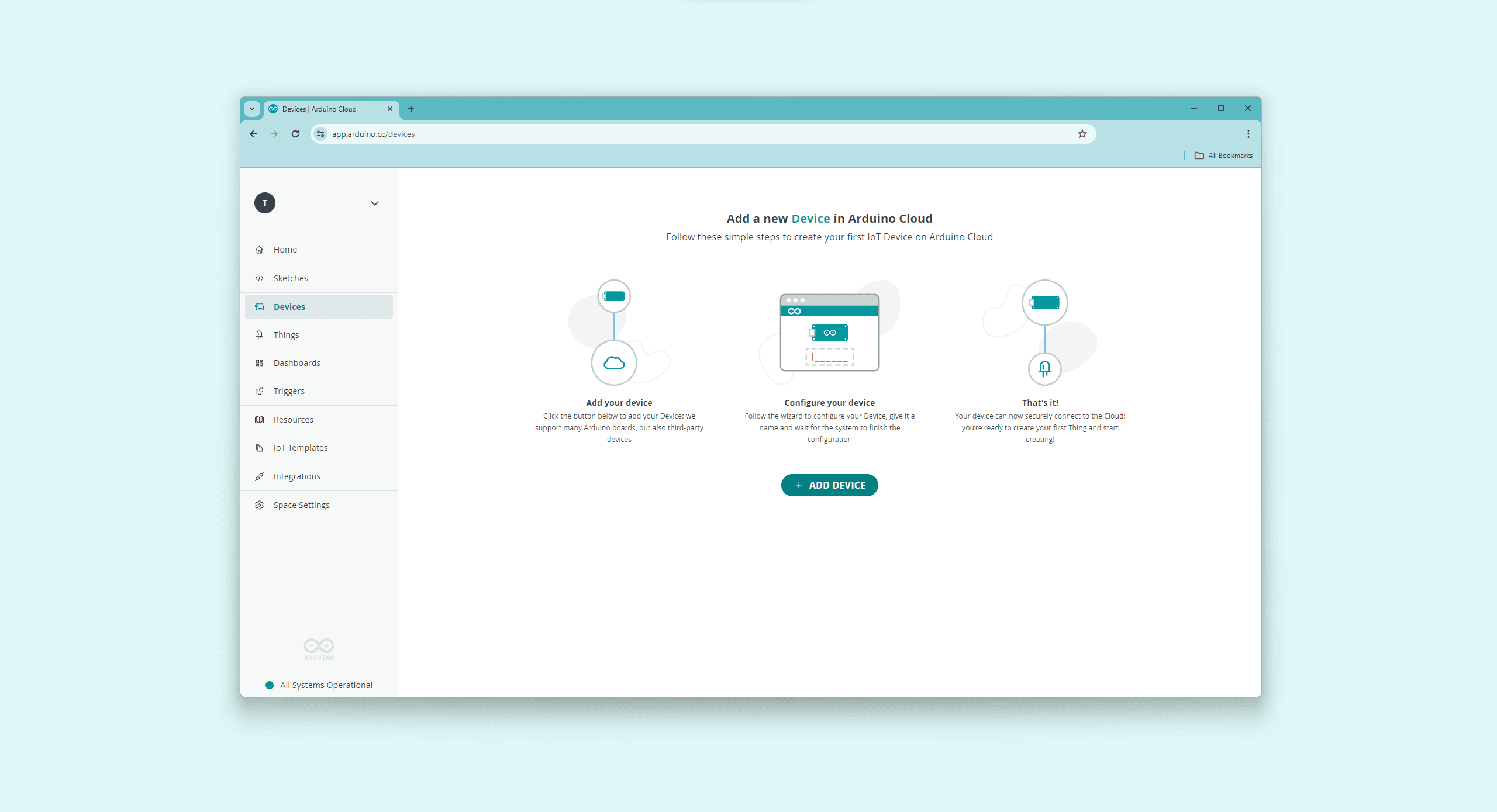IoT Cloud initial page