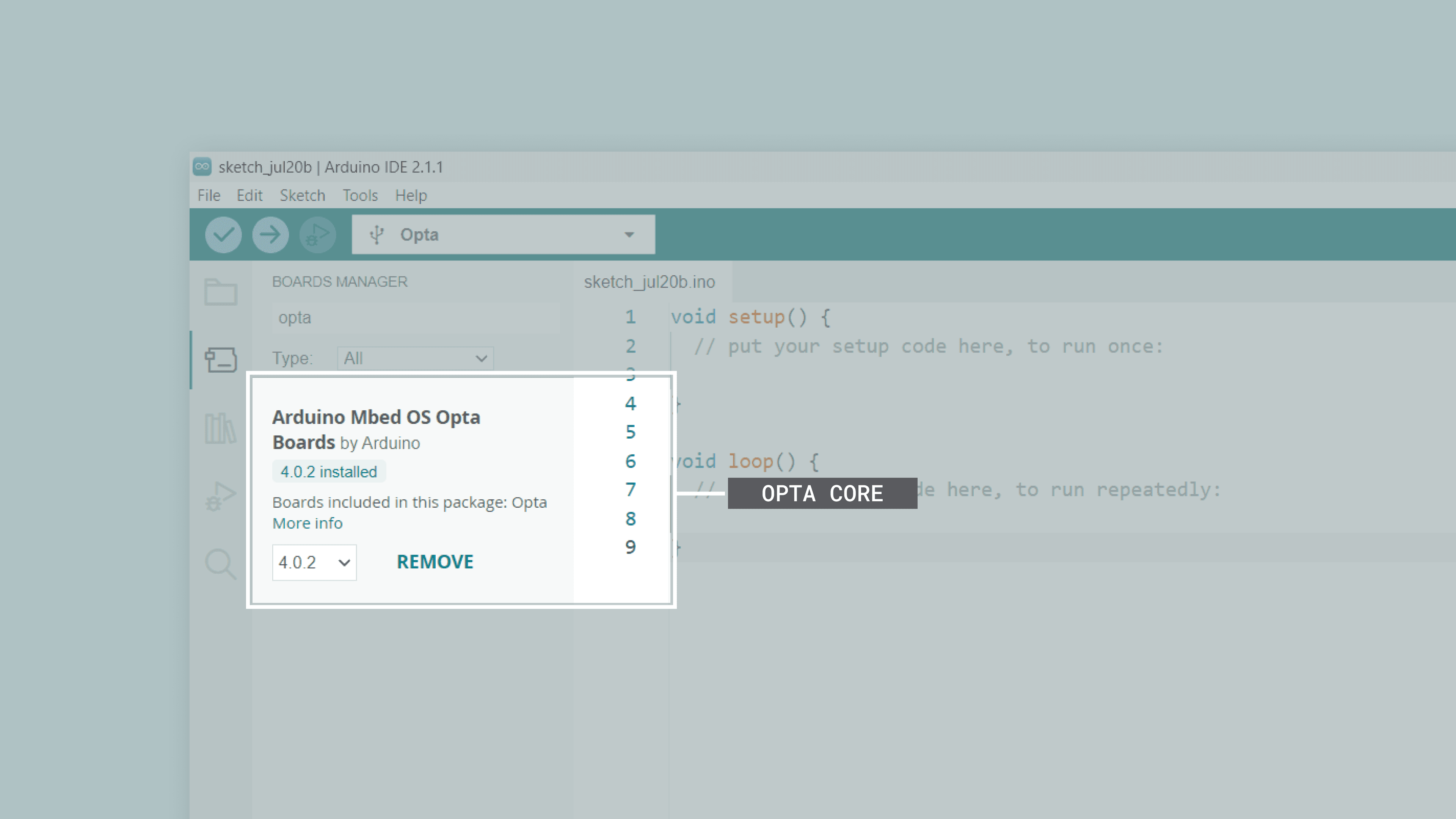 Installing the Arduino Mbed OS Opta Boards core in the Arduino IDE