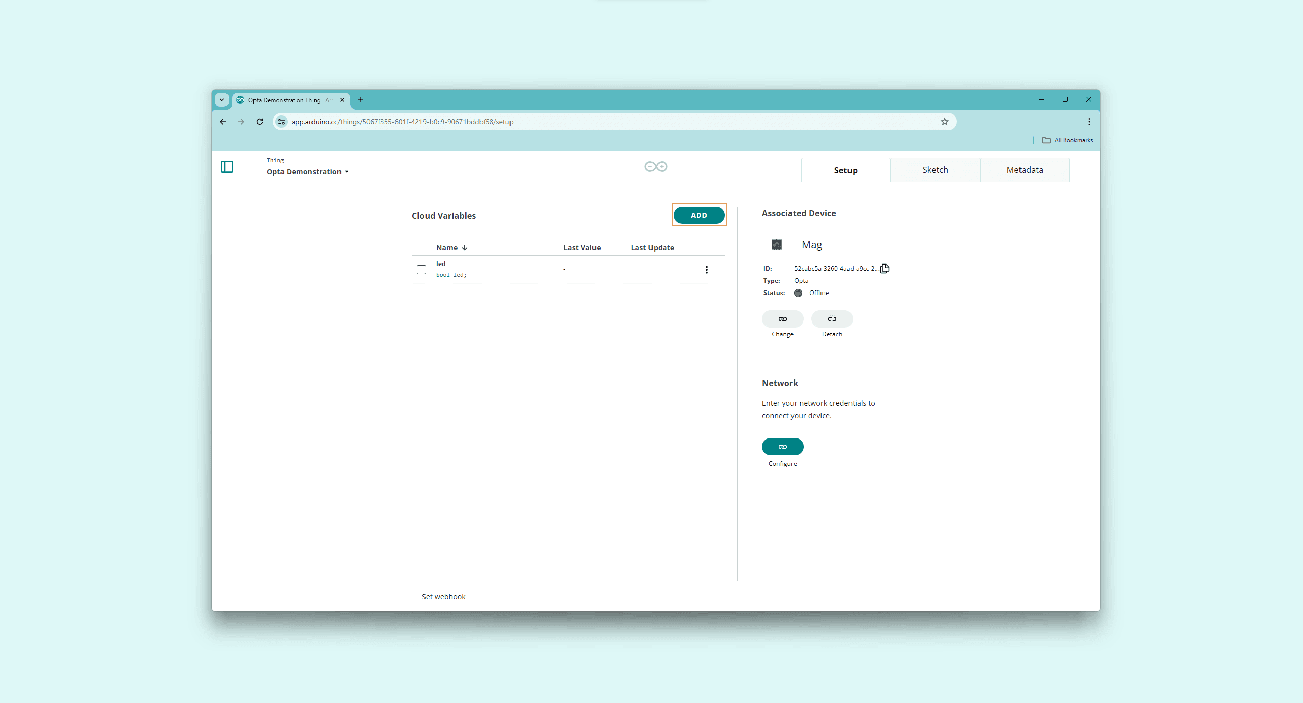 Add variable button