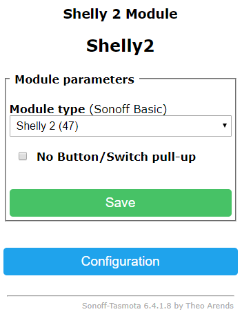 Shelly 1 Switch Module Configuration for Tasmota