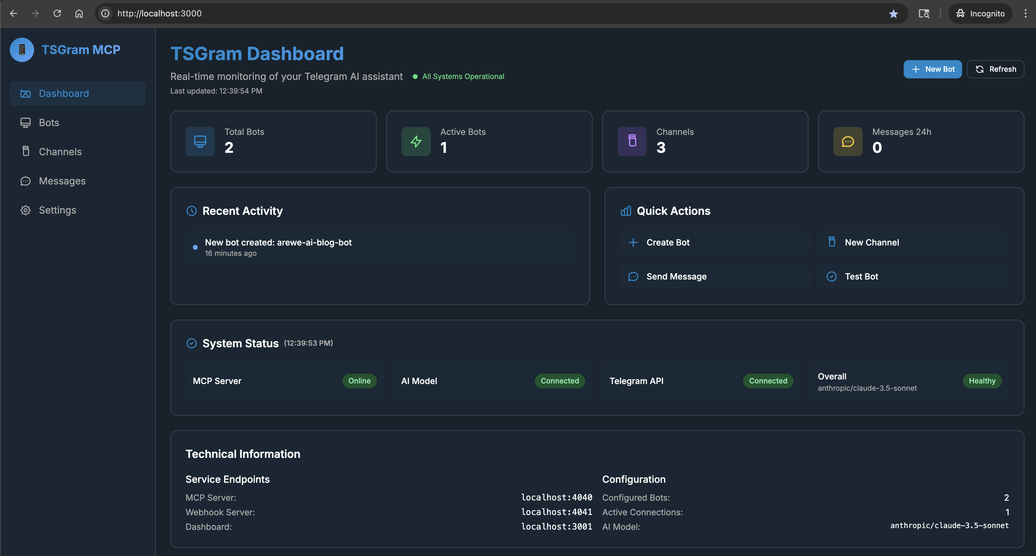 TSGram Web Dashboard - Bot management interface