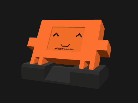 Claudinho in 3D: it wakes up, thinks, types code, finishes, celebrates a commit and shows the usage rings