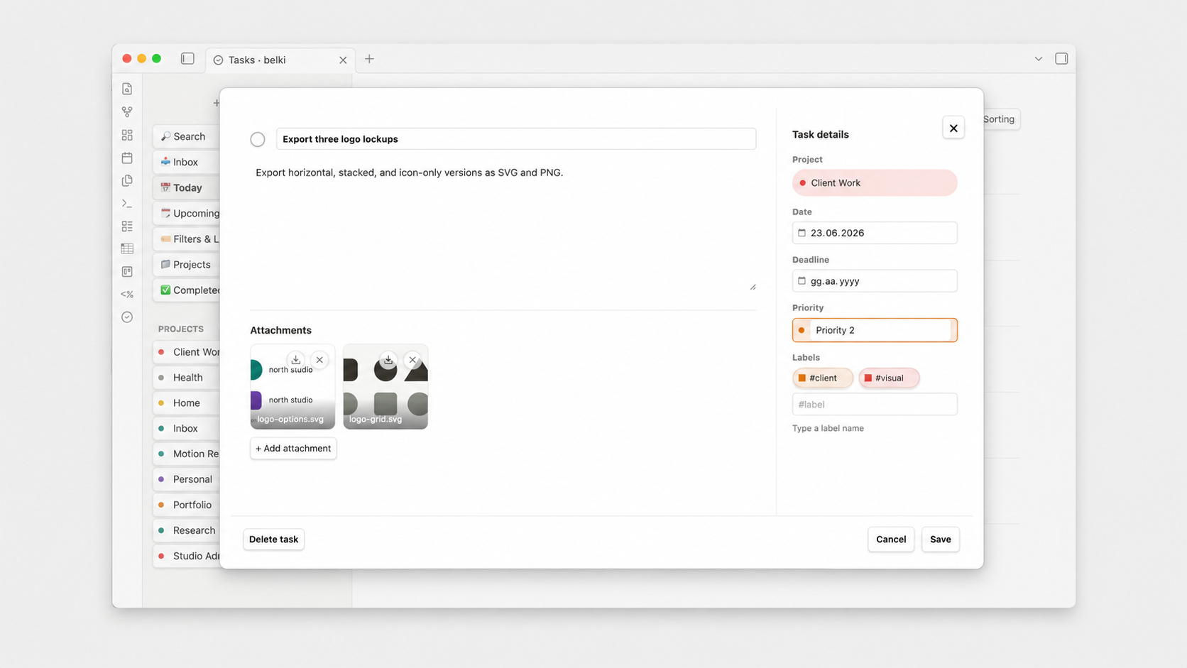 belki task detail modal