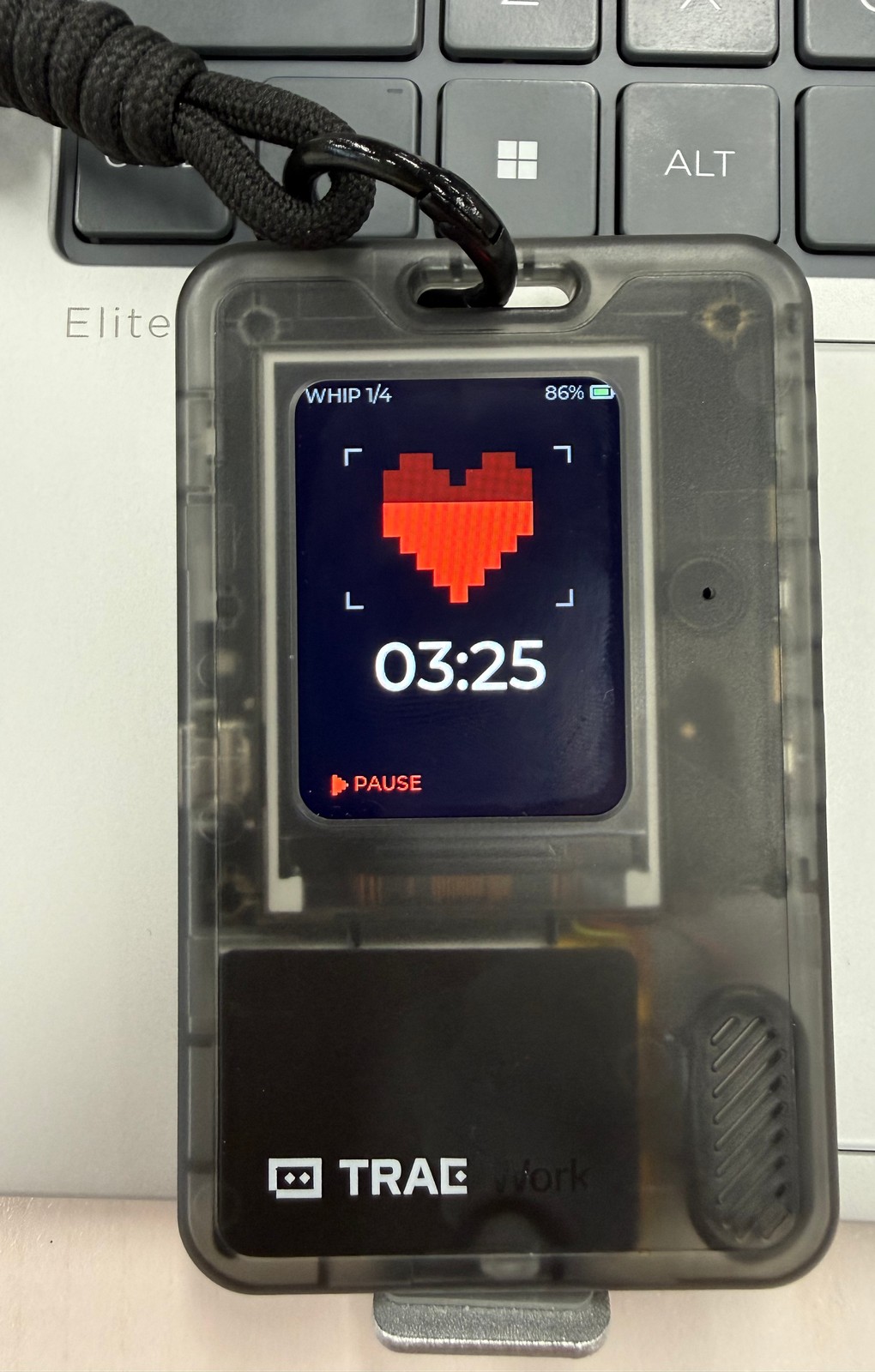 Focus screen: draining blood heart and countdown on real hardware