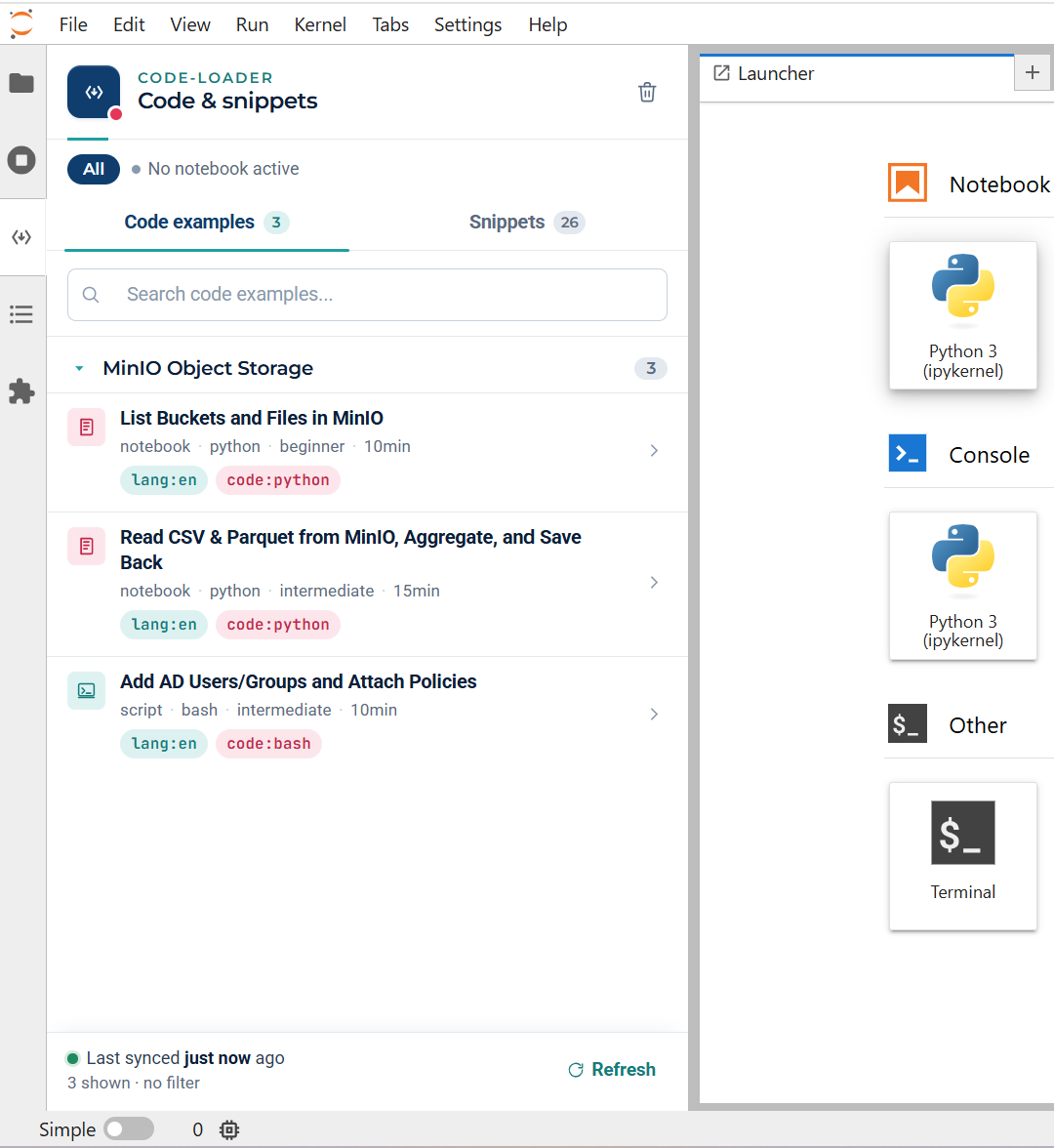 Jupyter code loader pannel
