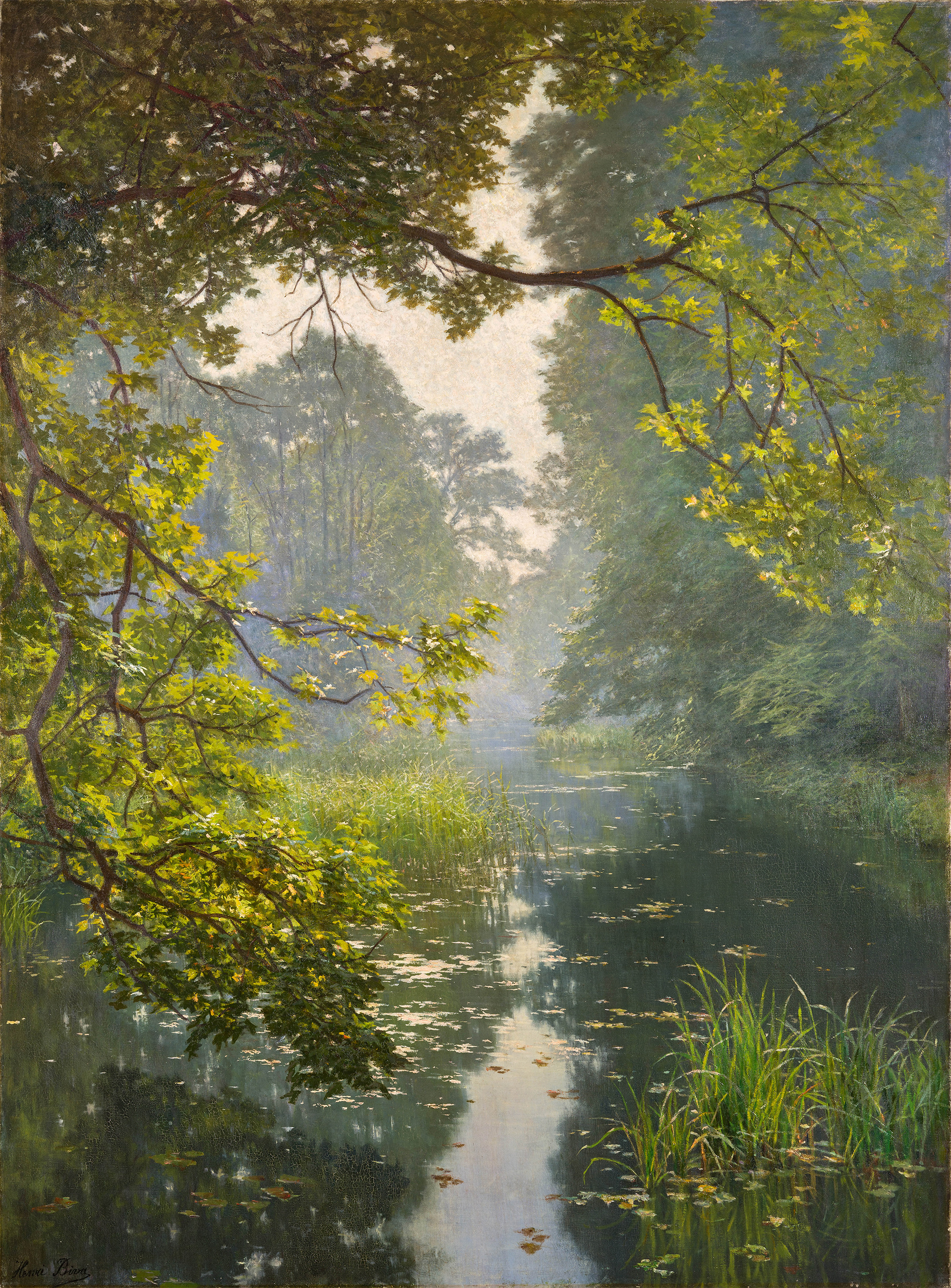 Etang dans la brume (aka Pond in the mist), Henri Biva (1848 – 1929). Salon de Paris, 1910. Oil on canvcs (151cm•111cm). Now in Musée d&rsquo;Orsa.