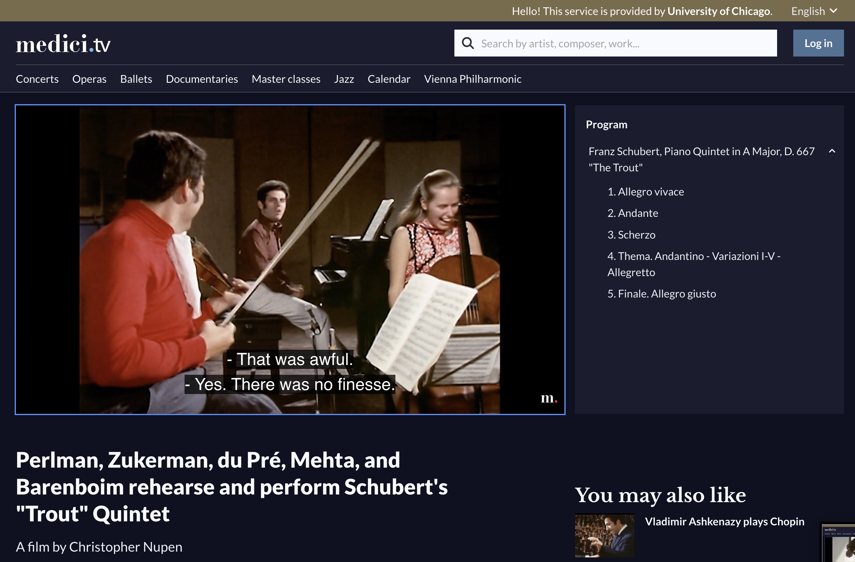 Whoever came up with this project deserves the highest honor of classical manager. You will find the best resolution available on Medici tv.