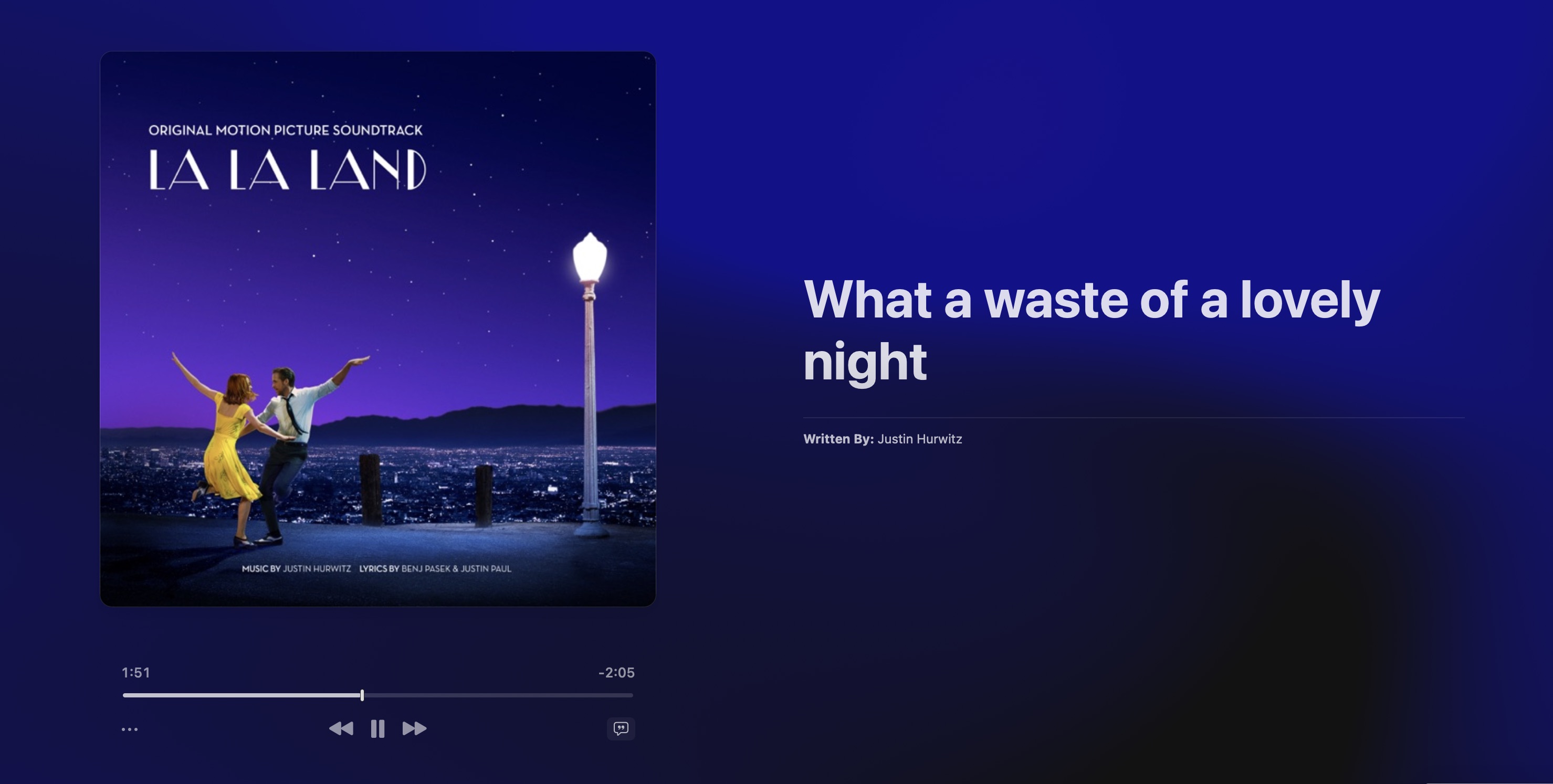 the lyric of &lsquo;A Lovely Night&rsquo; soundtrack of LA LA LAND. What a waste of lovely night&mldr; life&rsquo;s too short, not a single nights should be wasted. as does tonight.
