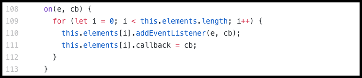 $l(arg).on(event, callback)