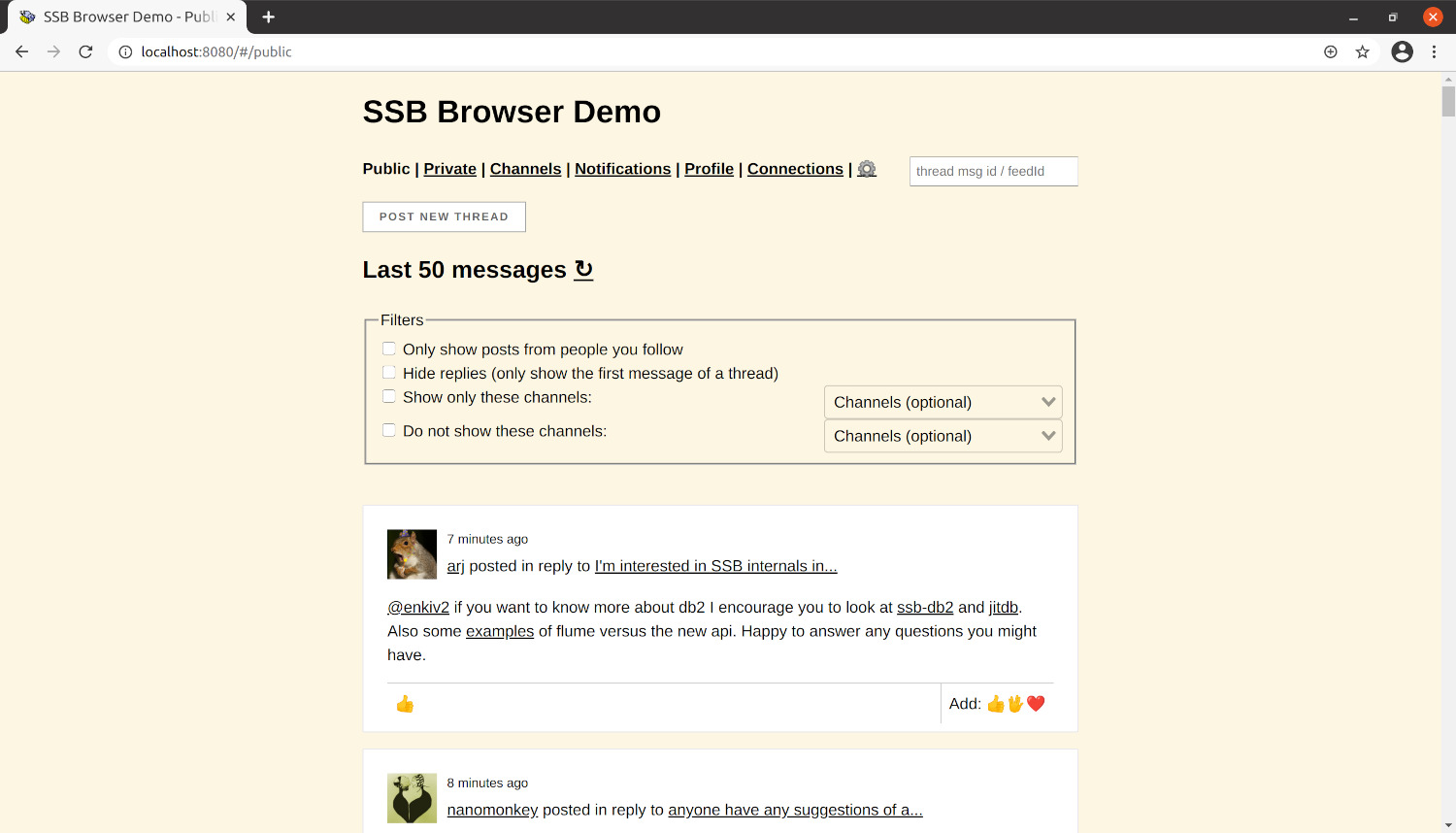 Screenshot of ssb browser demo