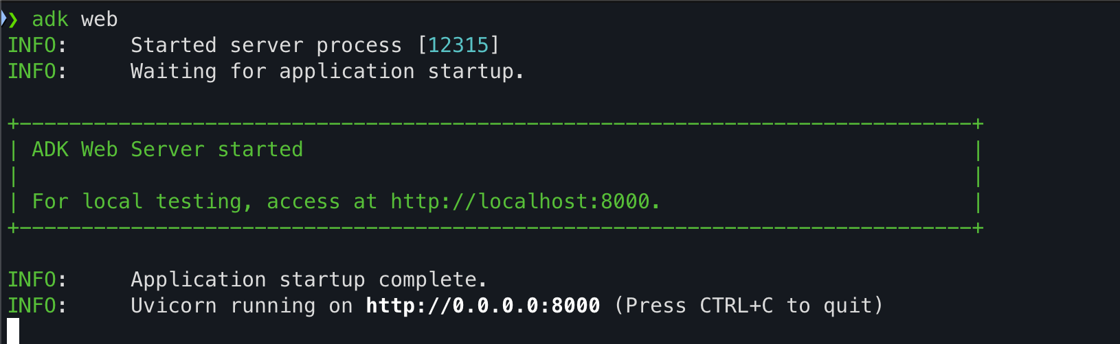 ADK Web Command Output