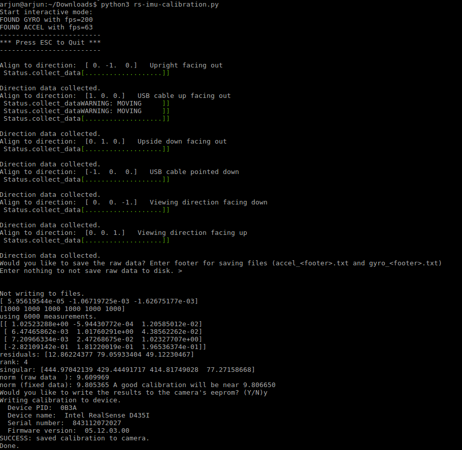 Calibration output
