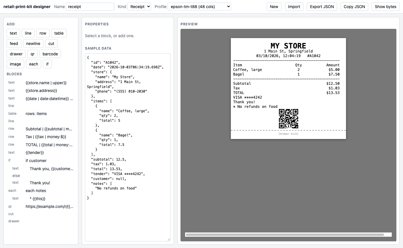 Receipt designer