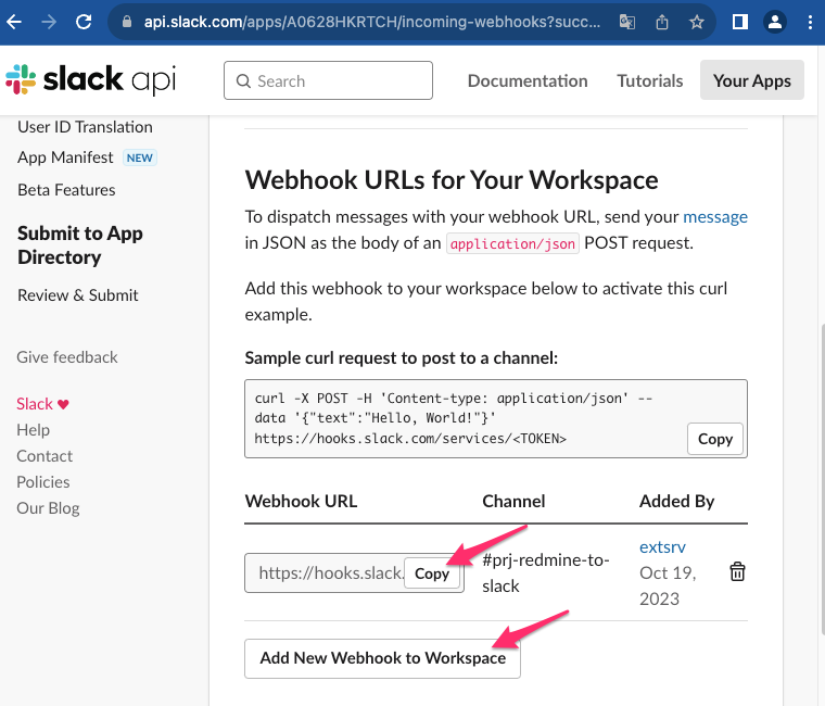 Add New Webhook to Workspace