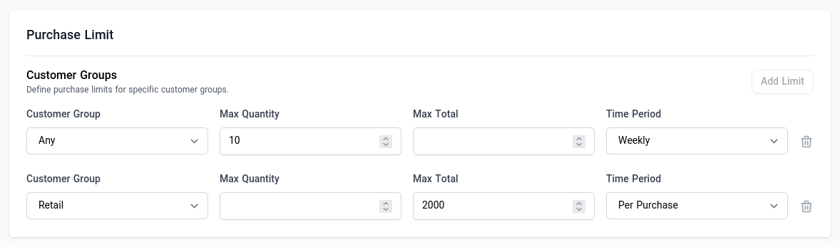 Product Purchase Limit Example 1