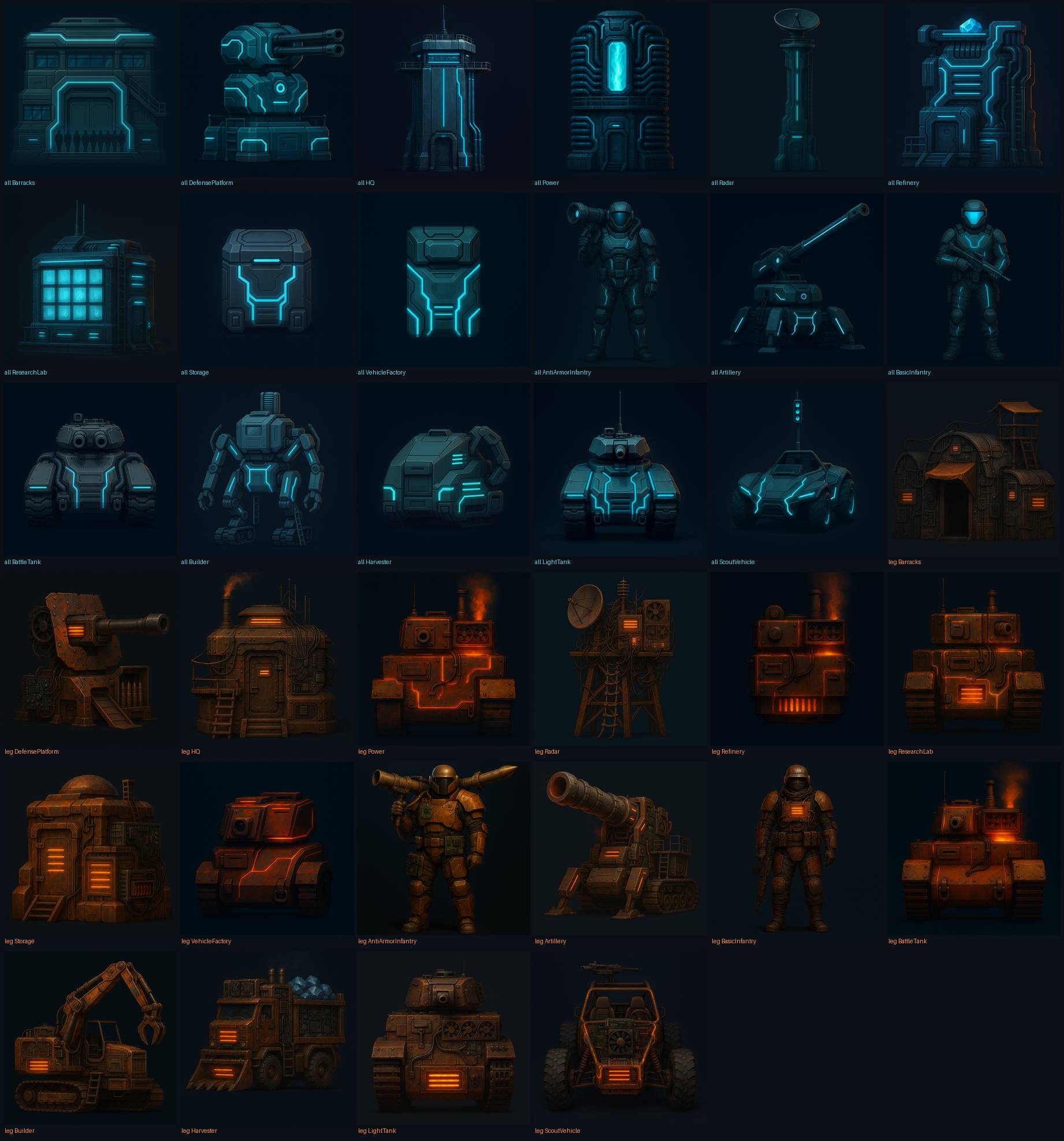 Kontaktbogen aller 34 Concept-Art-Entwürfe