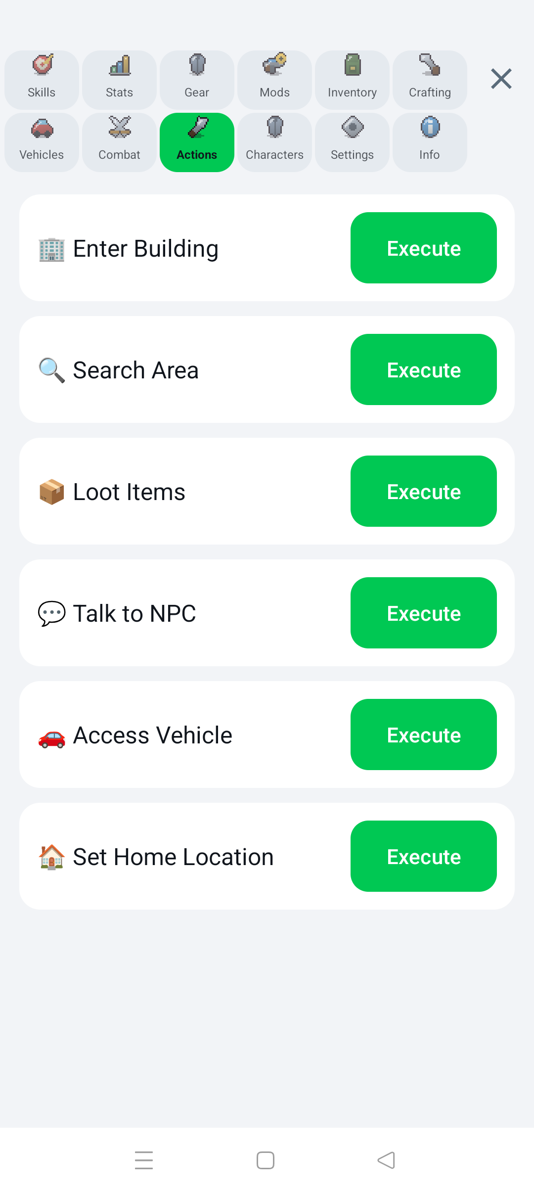 Actions page