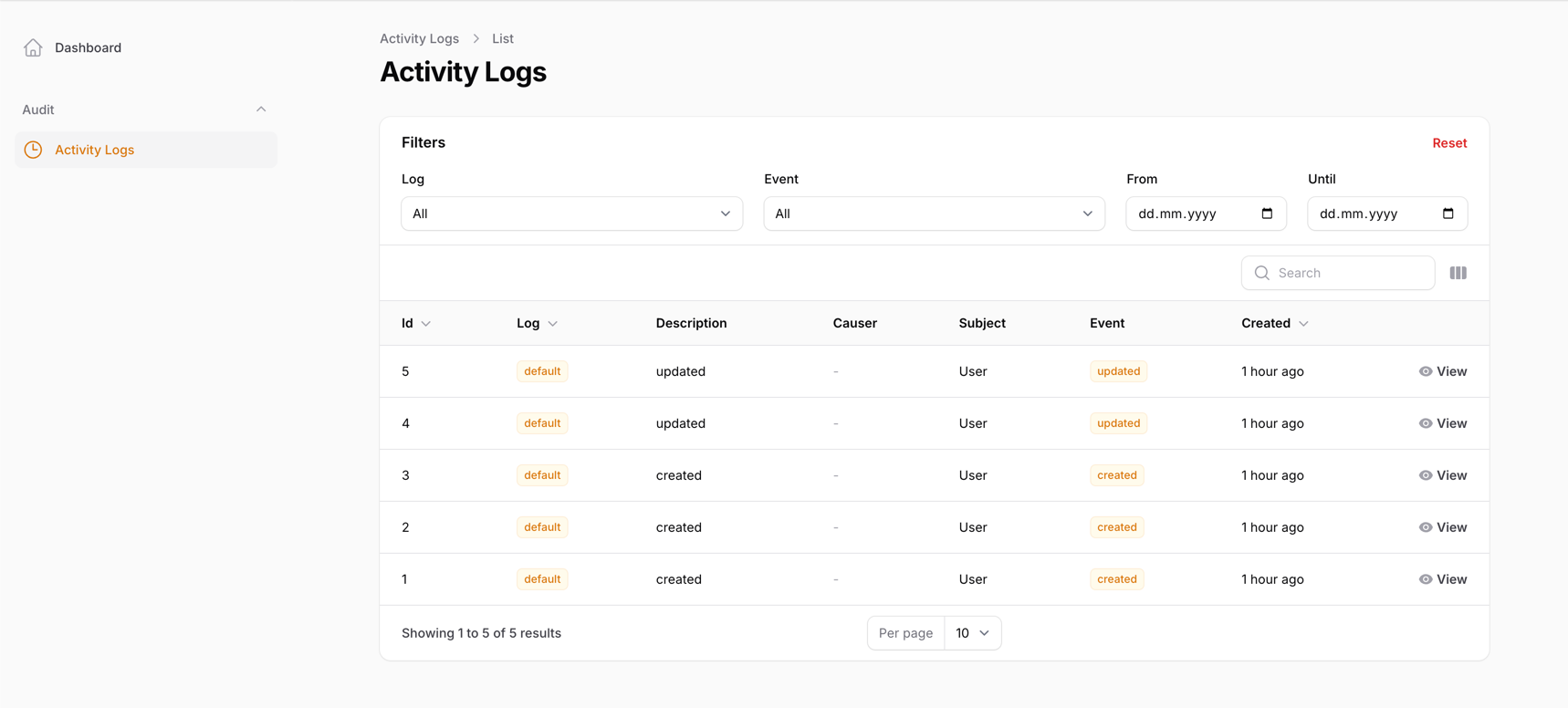 Activity Logs - List