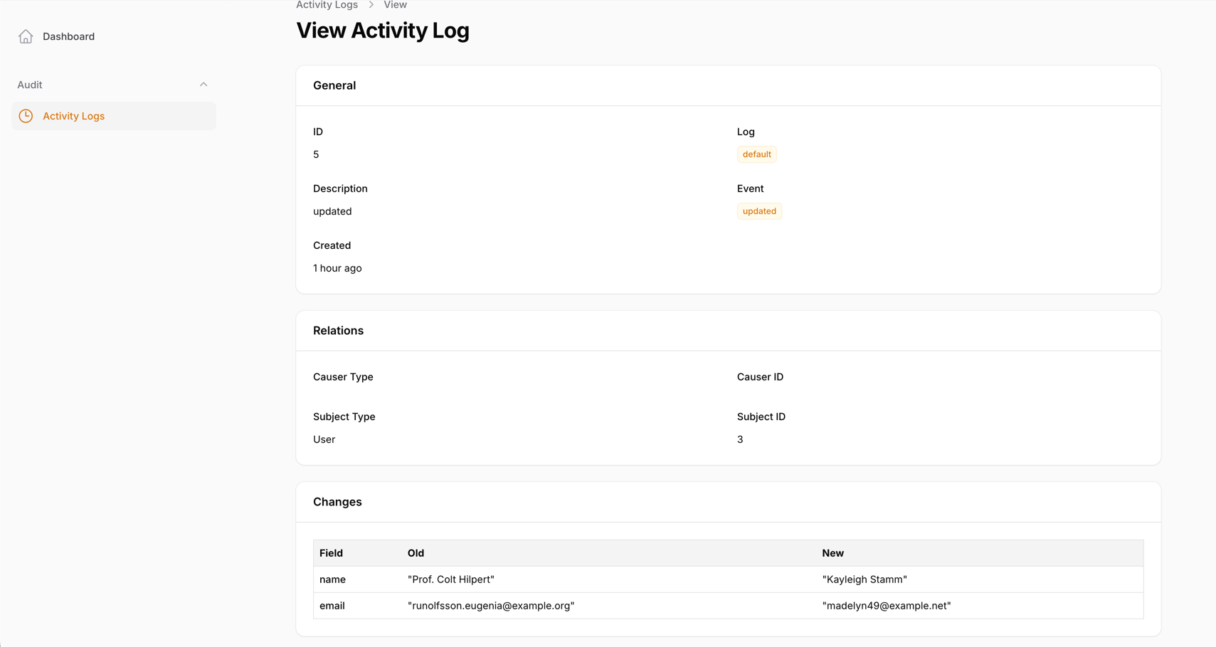 Activity Logs - View