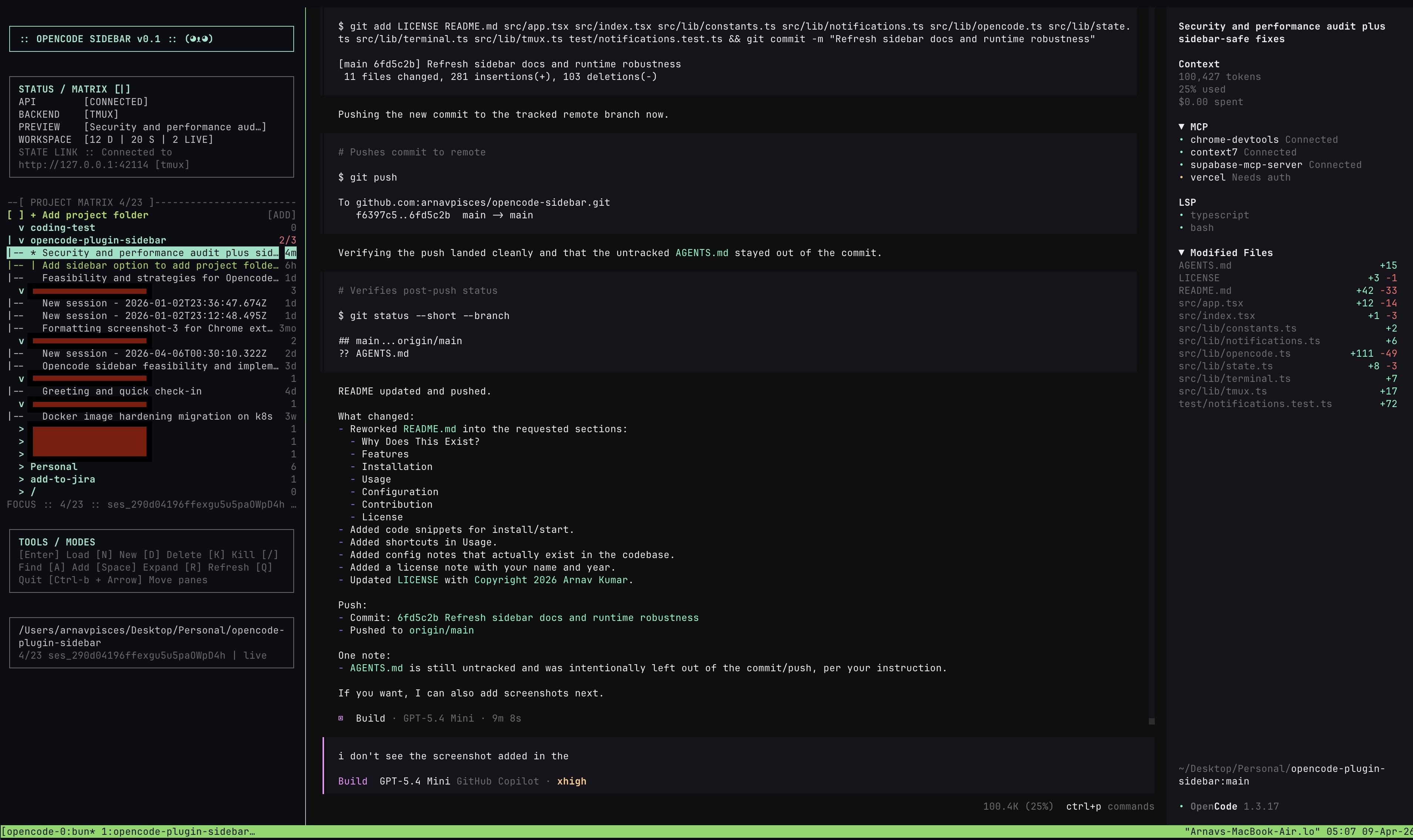 OpenCode Sidebar screenshot