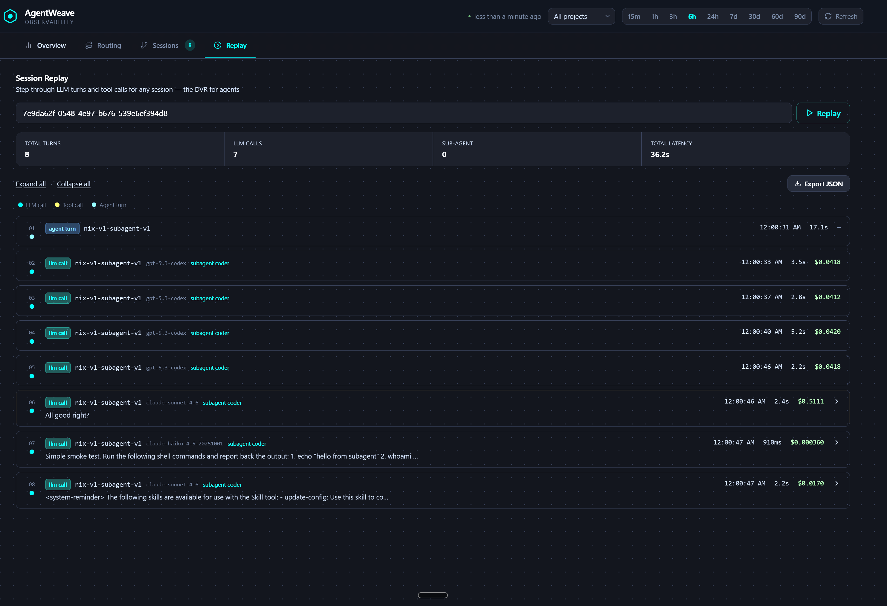 AgentWeave replay and debug view