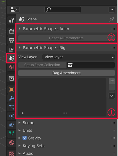 Parametric Shape panels in scene properties