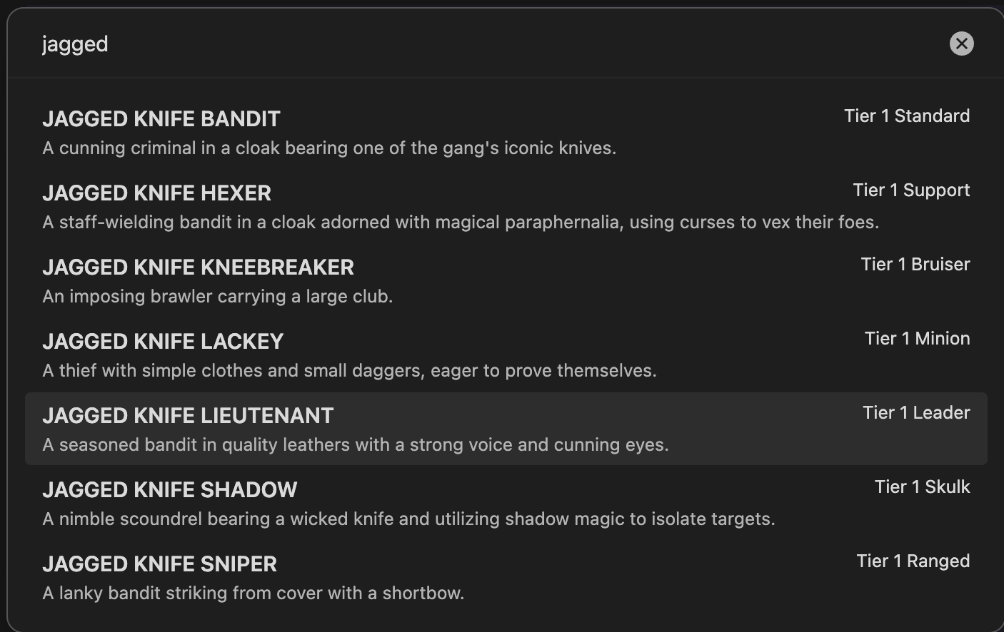 Command palette open with the insert-from-library picker, filtered by name
