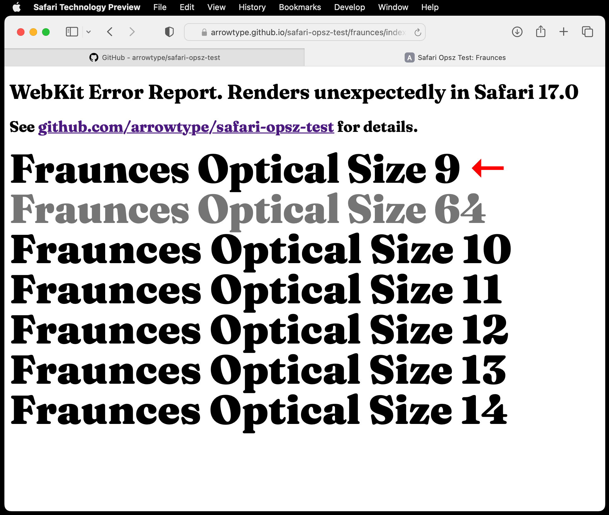 Safari Optical Size issue, Fraunces