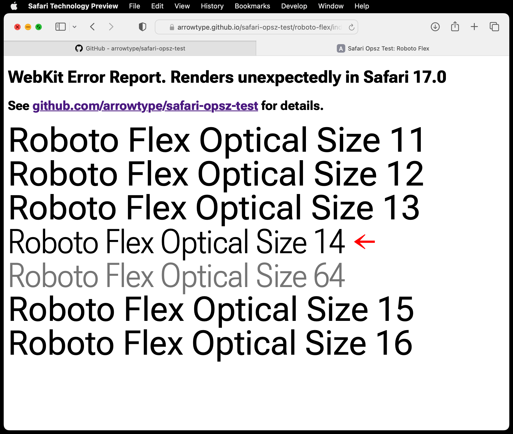 Safari Optical Size issue, Roboto Flex