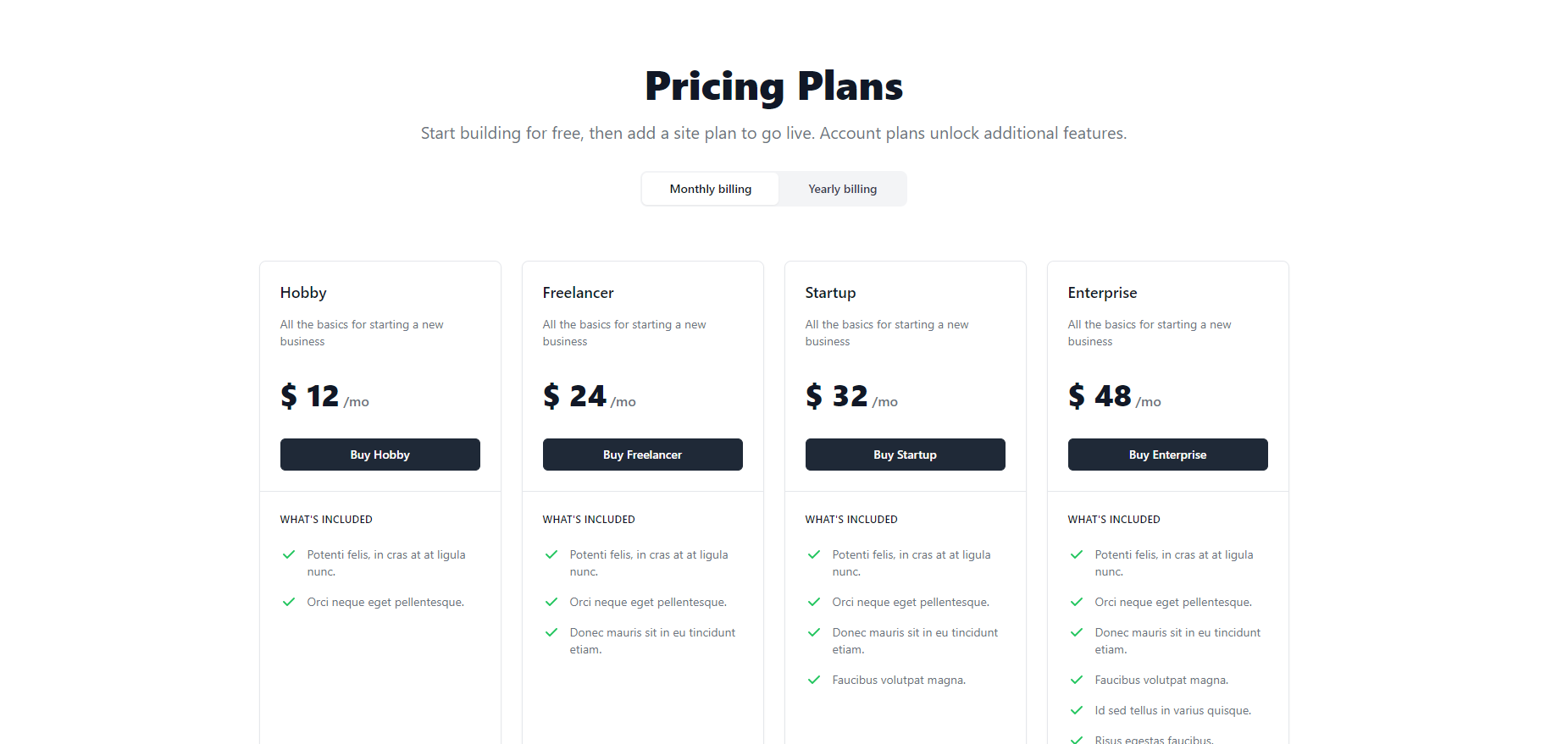 Home - Pricing Section