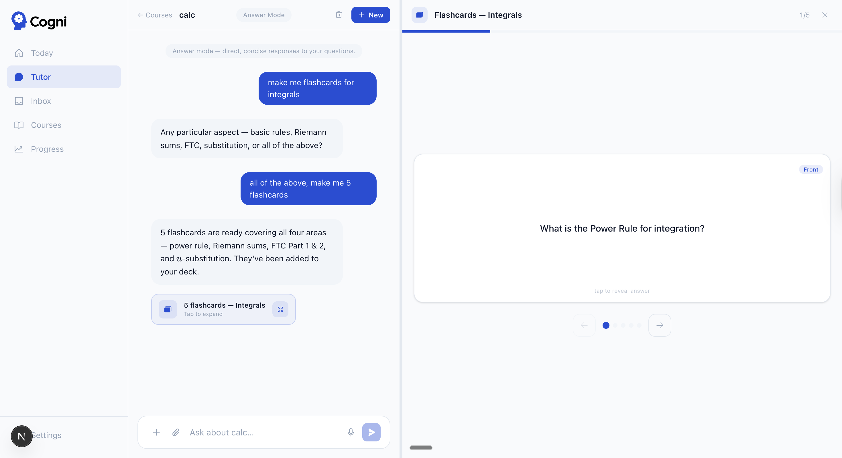 Tutor generating flashcards