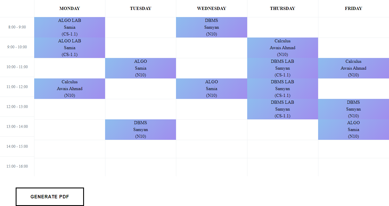 Timetable