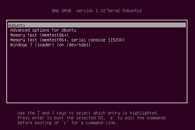Tampilan GRUB Dual Boot Linux(Ubuntu) dan Windows
