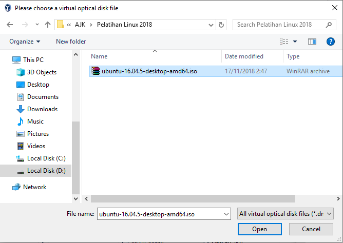 Set file ISO Ubuntu VM baru Oracle VM VirtualBox(2)